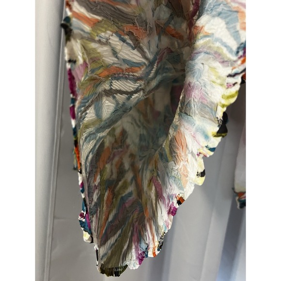 ALBERTO MAKALI Shirt Sz S Artsy Flowy Gauzey Colorful Pleated Art To Wear Spring - Picture 10 of 10